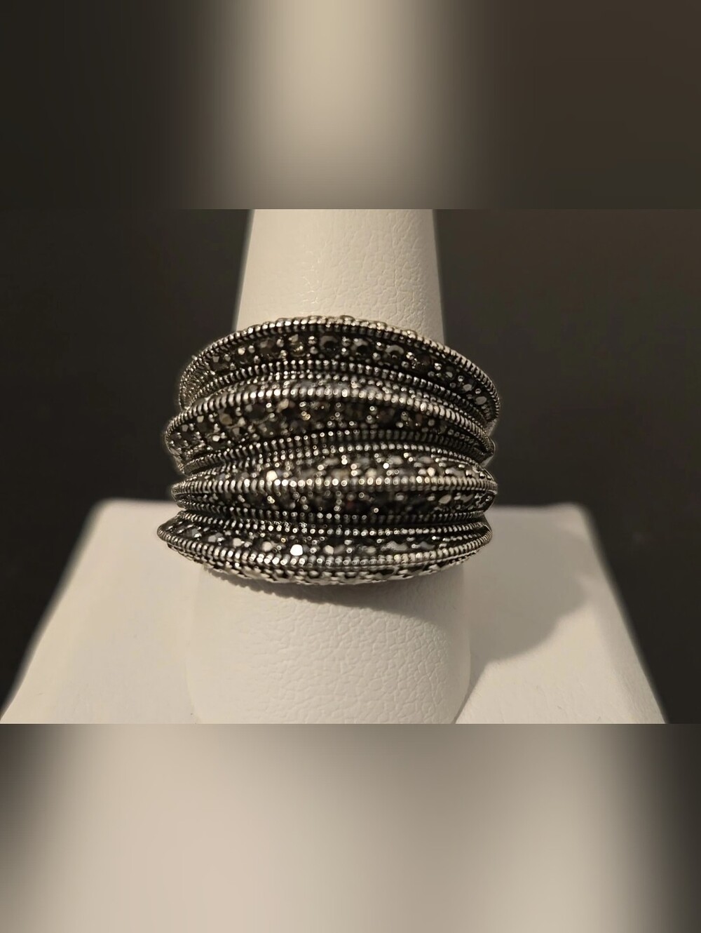 Silver Tone Marcasite Double Wrapped Ring Sz. 10.5 Vintage